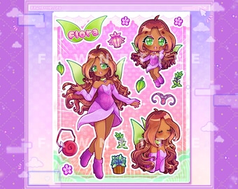 Cute Flower Fairy Anime Girl Stickersheet [Kawaii Laminated Stickersheet]