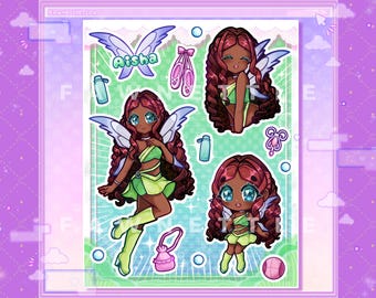 Cute Water Fairy Anime Girl Stickersheet [Kawaii Laminated Stickersheet]