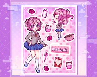 Natsuki Doki Doki Literature Club Stickersheet [Kawaii DDLC Laminated Stickersheet]