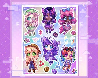 My Little Pony Inspired Anime Girls Stickersheet [Kawaii Pony Girls Laminated Stickersheet]