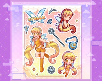 Cute Sun and Moon Fairy Anime Girl Stickersheet [Kawaii Laminated Stickersheet]