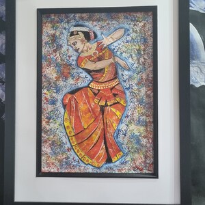 Indian dancer art mixed media original collage art in A4 black frame