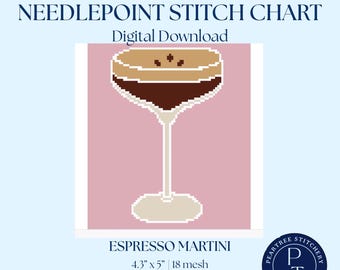 18 mesh Espresso Martini needlepoint canvas stitch chart, Valentine’s Day needlepoint - DIGITAL DOWNLOAD