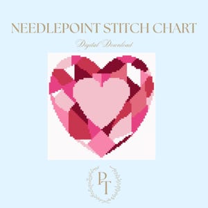 18 mesh Needlepoint Stitch guide - Valentine’s Day heart “heart of glass” DIGITAL DOWNLOAD