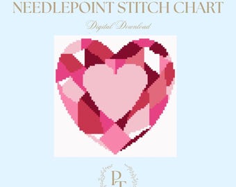 18 mesh Needlepoint Stitch guide - Valentine’s Day heart “heart of glass” DIGITAL DOWNLOAD