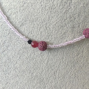 3 мм Choker Necklace,Purple  leather choker, Minimalist choker with lace, Choker with 3 mm beads, Roze choker, Roze necklace