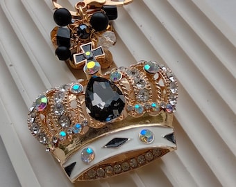 Crown Keychain, Car key ring Crown,Handbag key ring Crown,Jasper key ring, Hematite key chain, Crown for a key for home, Gold Crown key home