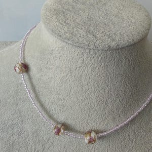 3 мм Choker Necklace,Purple  leather choker, Minimalist choker with lace, Choker with 3 mm beads, Roze choker, Roze necklace