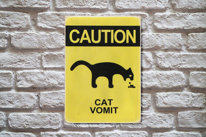 Wood poster Caution cat vomit cat lover gift wood | Etsy