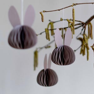 Decorazione pasquale, coniglio pasquale, decorazione di carta fatta a mano, uovo di carta, uovo a nido d'ape, decorazione scandinava, decorazione per matrimoni