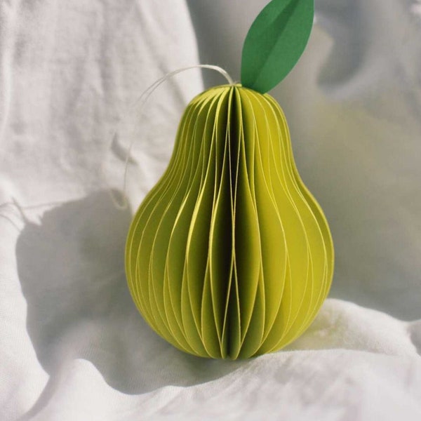 Paper pear, honeycomb fruits, paper handmade decoration, scandi decoration