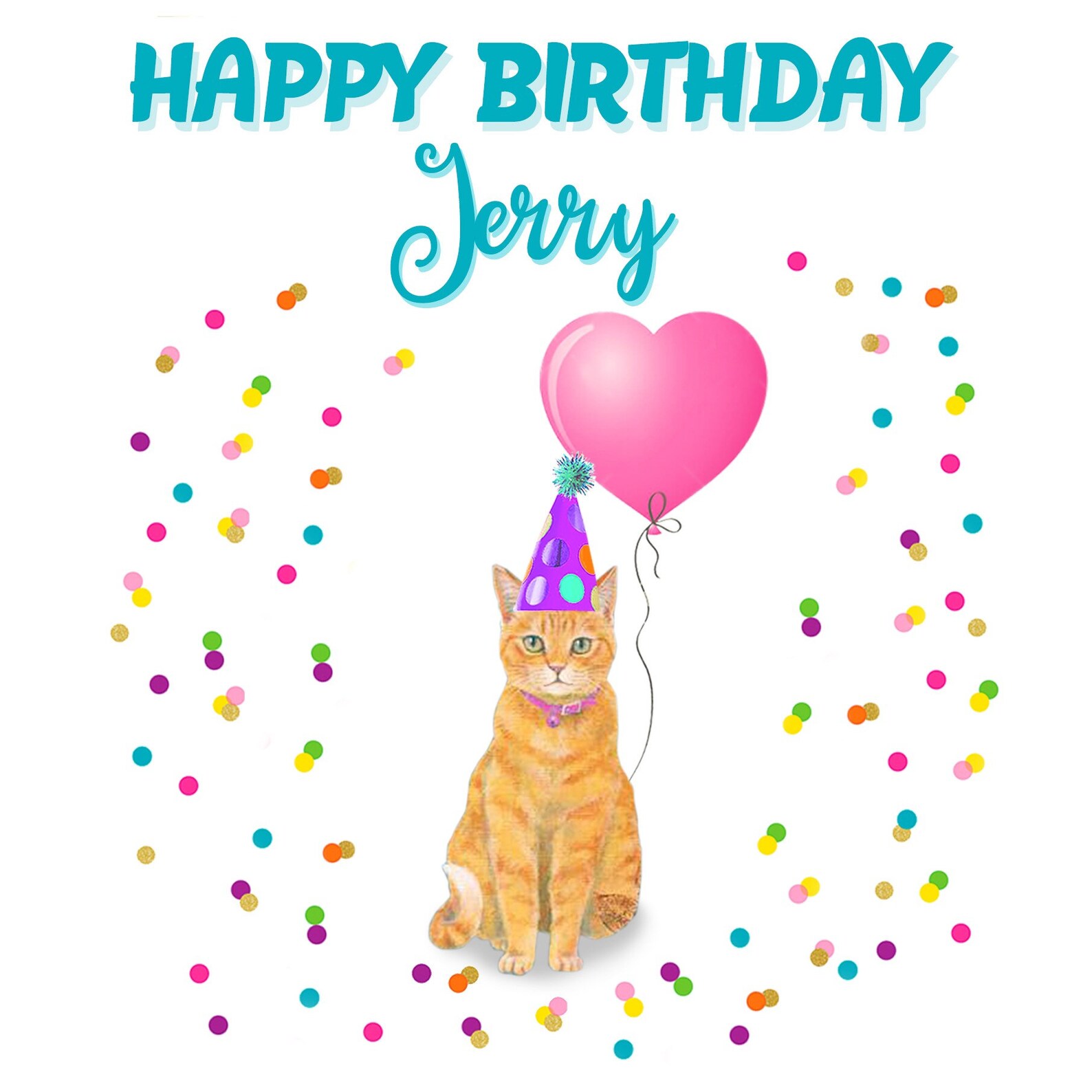 Personalised Birthday Card with a Ginger Cat. 6 x 6 inches. Etsy