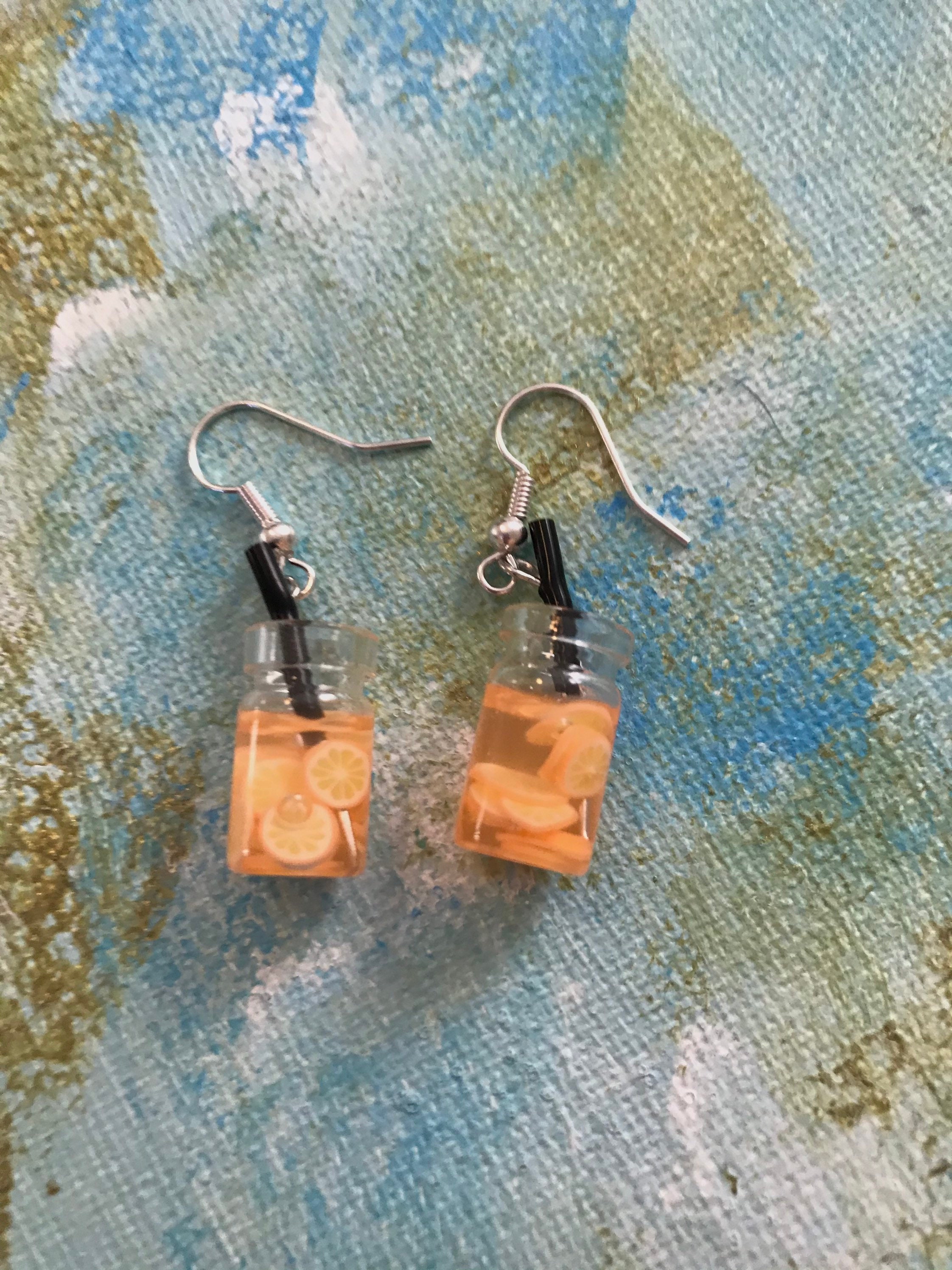 Cute orange boba drink earrings Etsy