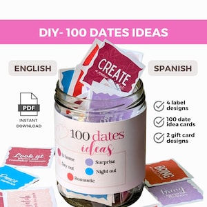 100 idées de rendez-vous - Créez un pot de moments inoubliables - Cadeau mémorable - Cadeau unique - Cadeau pour couple - Imprimable - Anglais et espagnol