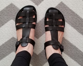 Black flat sandals for women real leather Handmade in Italy | Gianluca - L'artigiano del cuoio