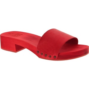 Red women's clogs slippers with leather band Handmade | The Italian Clog