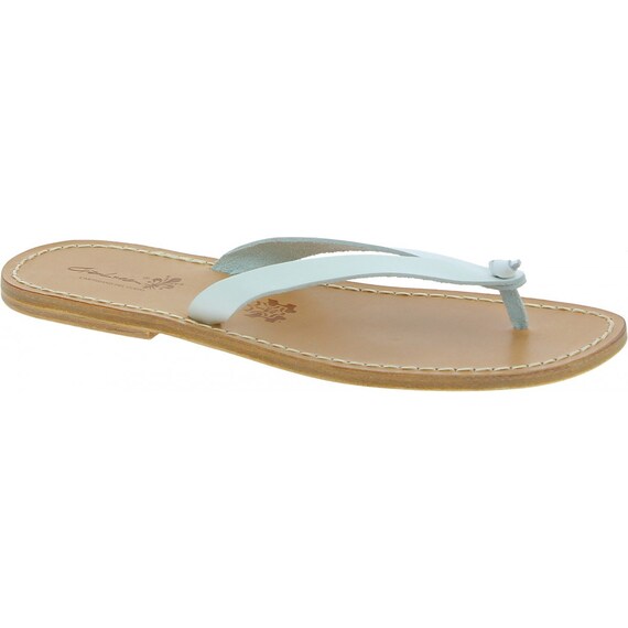 Mens white deals leather thong sandals