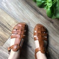 Tan flat sandals for women real leather Handmade in Italy | Gianluca - L'artigiano del cuoio