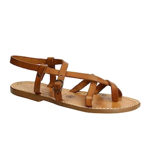 Handmade in Italy womens slave sandals in vintage cuir leather | Gianluca - L'artigiano del cuoio