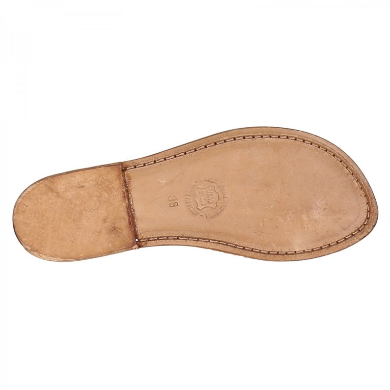 T-strap thong sandals in tan Leather handmade in Italy L/'artigiano del cuoio Gianluca