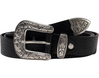 Vintage Metal & Leather Women Black Belt Cowboy UTOWO Adjustable Vintage Western-Belts for Women Men  main image 2