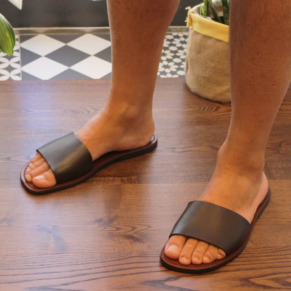 New Handmade Men\'s Leather Slide Sandals in Dark Brown Sz 43 New Handmade Men main image 2