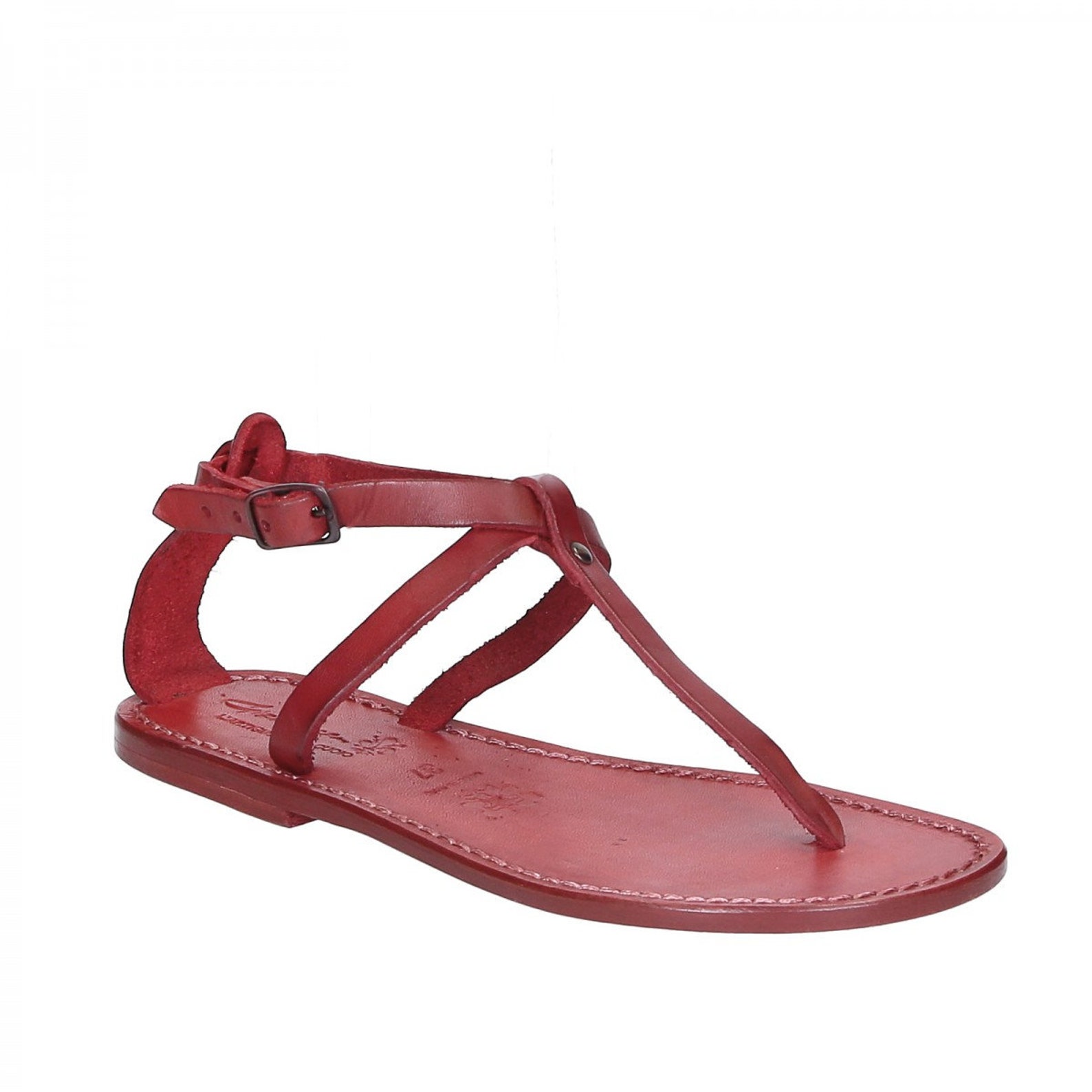 Women's T-strap Sandals in Red Leather Handmade in Italy - Etsy UK