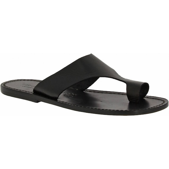 Black Leather Thong Sandals for Men Handmade in Italy | Gianluca