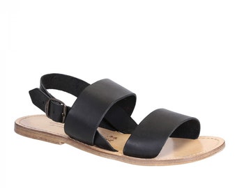 Black leather franciscan sandals for men with natural sole | Gianluca - L'artigiano del cuoio