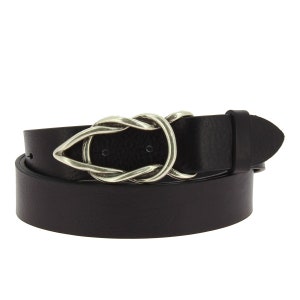 Black bull leather belt with casual metal buckle - Artigiani del Cuoio