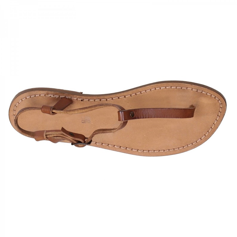 T-strap thong sandals in tan Leather handmade in Italy L/'artigiano del cuoio Gianluca