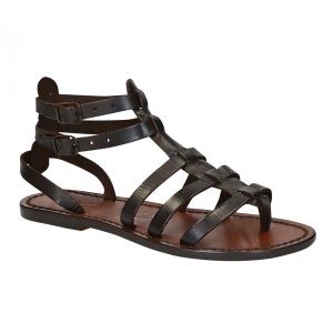Dark brown gladiator sandals for women real leather Handmade in Italy | Gianluca - L'artigiano del cuoio