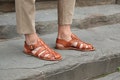 Hand made mens sandals in vintage cuir leather crafted in Italy | Gianluca - L'artigiano del cuoio