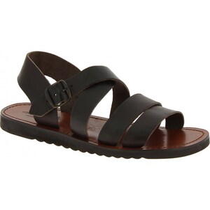 Handmade in Italy men's sandals in dark brown leather | Gianluca - L'artigiano del cuoio