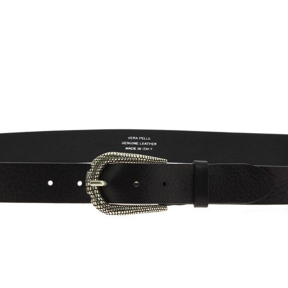 Black Leather Belt With Metal Scaled Buckle - Artigiani Del  display picture 3