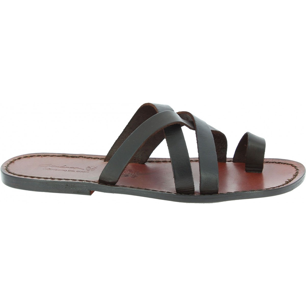 Mens Brown Leather Thong Sandals Handmade in Italy  display picture 1