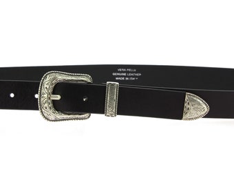 COPY - COPY - OFFICINA Handmade Italian Black Leather Etched Buckle Belt L Italian Leather Belts Handmade in Florence – Leather  main image 4