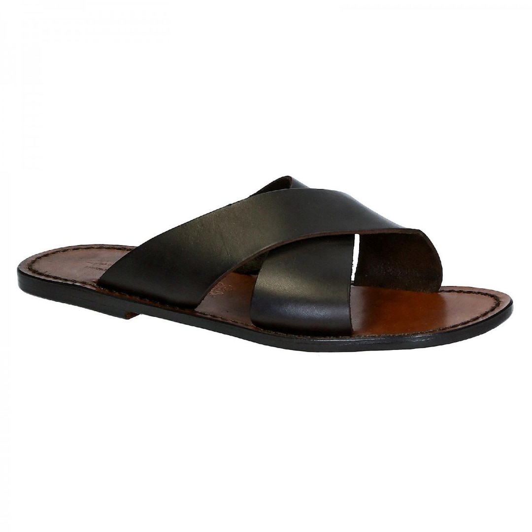 Mens Leather Slippers Handmade in Italy in Dark Brown  display picture 1