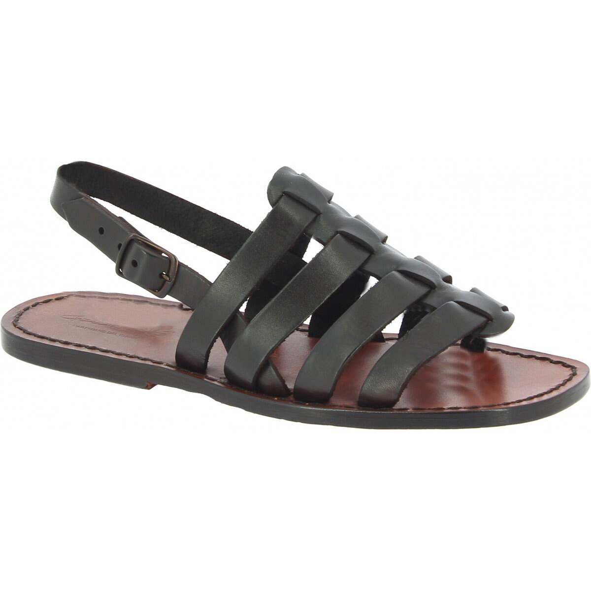 Leather Cage Sandals for Men in Dark Brown Leather 