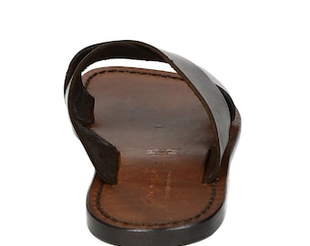 Mens Leather Slippers Handmade in Italy in Dark Brown Leather