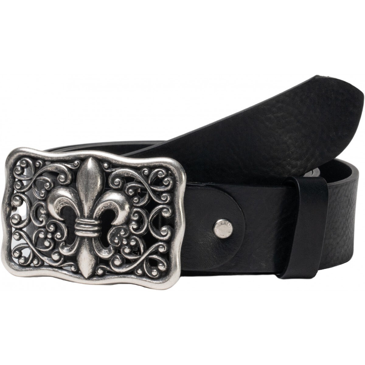 Handcrafted Black Leather Belt With Florentine Lily Buckle  display picture 2