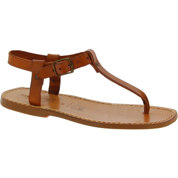 Handmade men's tan leather thong sandals Gianluca | Etsy