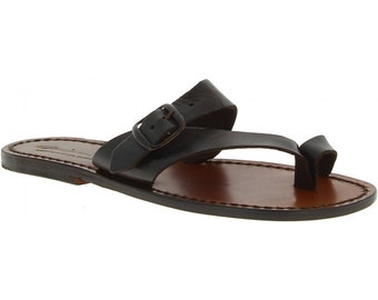 Leather thong sandals for women brown color leather | Gianluca - L'artigiano del cuoio