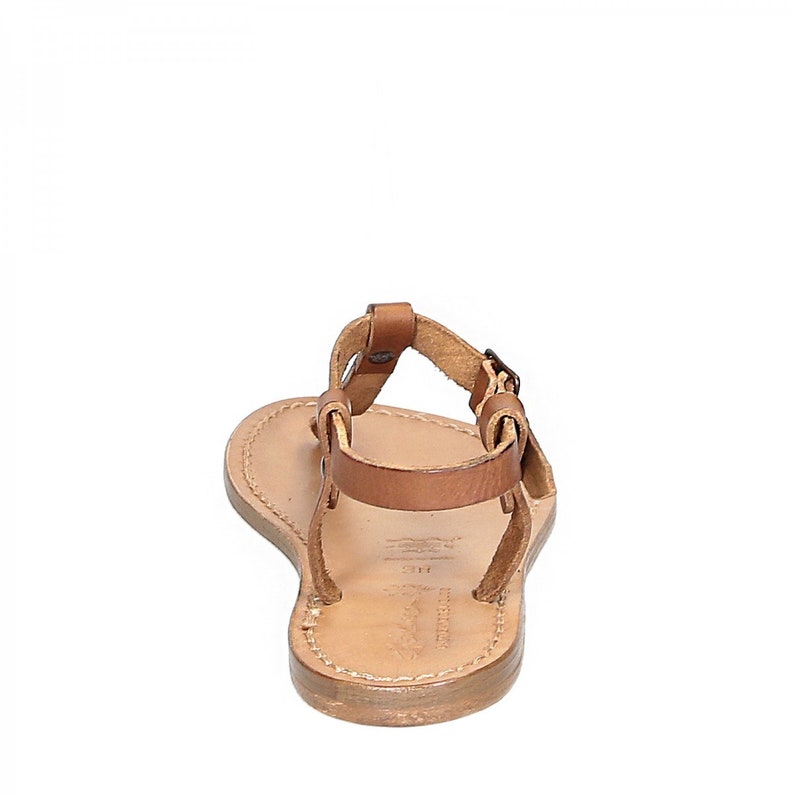 T-strap thong sandals in tan Leather handmade in Italy L/'artigiano del cuoio Gianluca