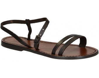 Handmade dark brown flat sandals for women | Gianluca - L'artigiano del cuoio