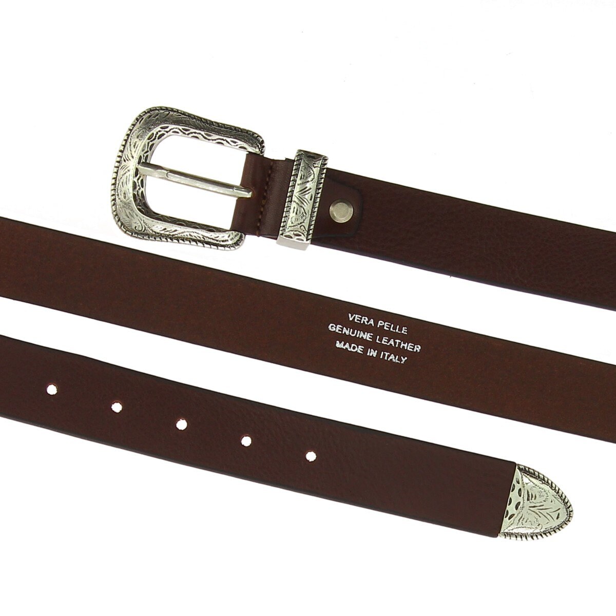 VERA PELLE Western 1.5” Black Leather Round Engraved Silver Buckle‎ Belt MED 35” Vera Pelle Made in Italy Brown Leather Belt Size Men main image 2