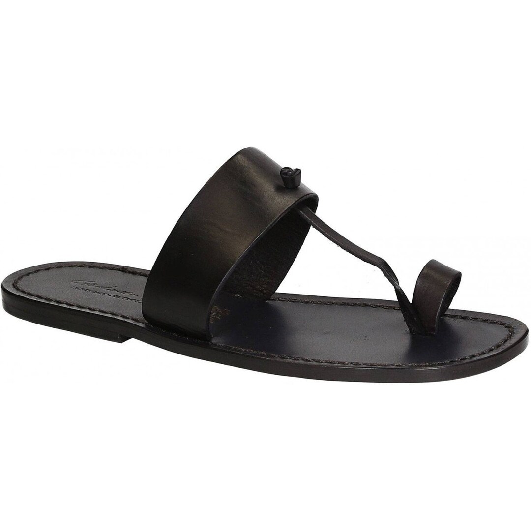 Black Leather Thong Sandals Handmade in Italy | Gianluca - L'artigiano ...