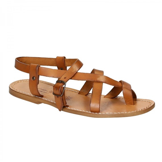 Handmade Leather Sandals for Men in Vintage Cuir Color  display picture 1