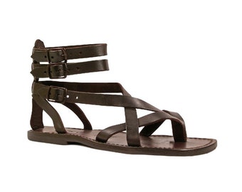 These Shoes Are A.OK Mens Leather Gladiator Sandals Made in Italy Brown EU 43 10 Leather Jesus Mens Brown Roman Sandals Gladiator UK Size 4  main image 3