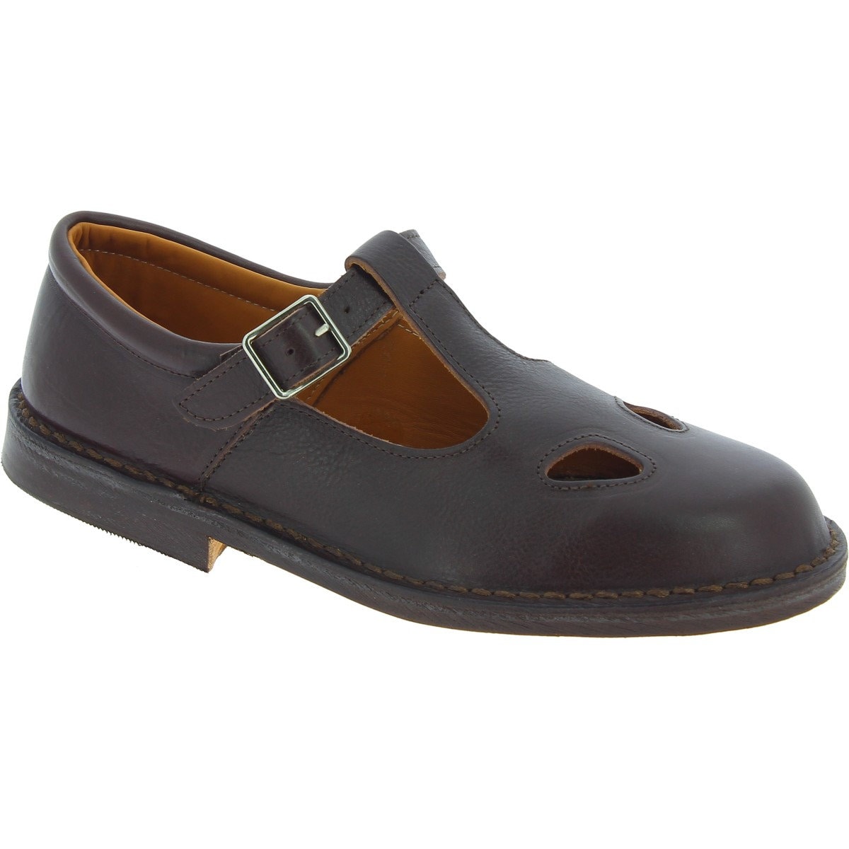 Women's Dark Brown Leather Low Top T-strap Shoes Handmade in Italy